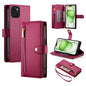 Nine Card-slot Zipper Wallet Bag Leather Phone Case, For iPhone 16, For iPhone 15 Pro Max, For iPhone 15 Pro, For iPhone 15 Plus