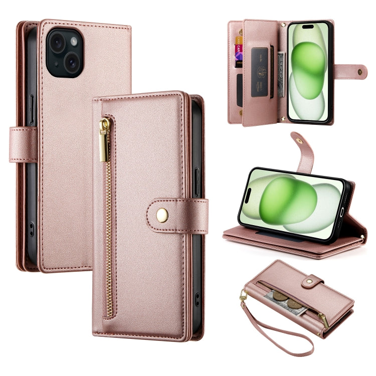 Nine Card-slot Zipper Wallet Bag Leather Phone Case, For iPhone 16, For iPhone 15 Pro Max, For iPhone 15 Pro, For iPhone 15 Plus