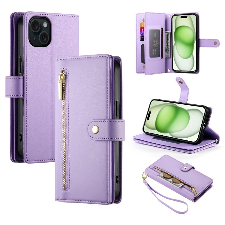 Nine Card-slot Zipper Wallet Bag Leather Phone Case, For iPhone 16, For iPhone 15 Pro Max, For iPhone 15 Pro, For iPhone 15 Plus