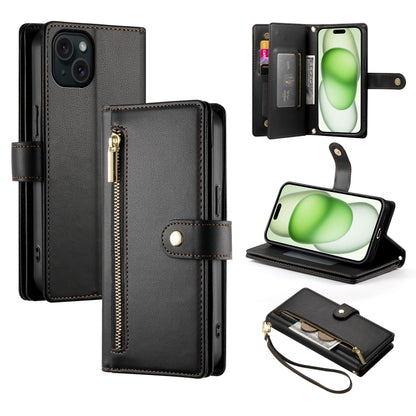 Nine Card-slot Zipper Wallet Bag Leather Phone Case, For iPhone 16, For iPhone 15 Pro Max, For iPhone 15 Pro, For iPhone 15 Plus