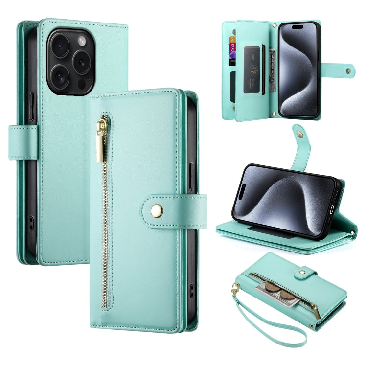 Nine Card-slot Zipper Wallet Bag Leather Phone Case, For iPhone 16, For iPhone 15 Pro Max, For iPhone 15 Pro, For iPhone 15 Plus