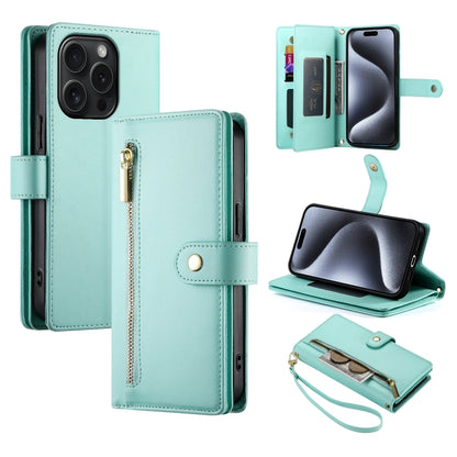 Nine Card-slot Zipper Wallet Bag Leather Phone Case, For iPhone 16, For iPhone 15 Pro Max, For iPhone 15 Pro, For iPhone 15 Plus