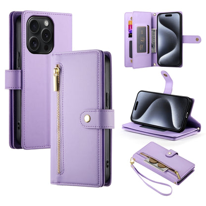 Nine Card-slot Zipper Wallet Bag Leather Phone Case, For iPhone 16, For iPhone 15 Pro Max, For iPhone 15 Pro, For iPhone 15 Plus