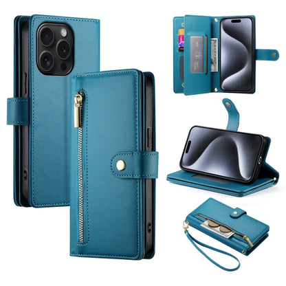 Nine Card-slot Zipper Wallet Bag Leather Phone Case, For iPhone 16, For iPhone 15 Pro Max, For iPhone 15 Pro, For iPhone 15 Plus