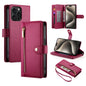 Nine Card-slot Zipper Wallet Bag Leather Phone Case, For iPhone 16, For iPhone 15 Pro Max, For iPhone 15 Pro, For iPhone 15 Plus