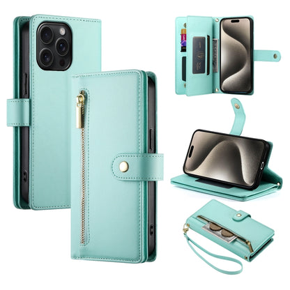 Nine Card-slot Zipper Wallet Bag Leather Phone Case, For iPhone 16, For iPhone 15 Pro Max, For iPhone 15 Pro, For iPhone 15 Plus