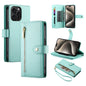 Nine Card-slot Zipper Wallet Bag Leather Phone Case, For iPhone 16, For iPhone 15 Pro Max, For iPhone 15 Pro, For iPhone 15 Plus
