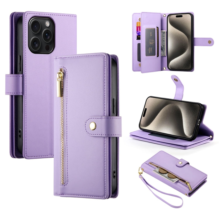 Nine Card-slot Zipper Wallet Bag Leather Phone Case, For iPhone 16, For iPhone 15 Pro Max, For iPhone 15 Pro, For iPhone 15 Plus