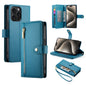 Nine Card-slot Zipper Wallet Bag Leather Phone Case, For iPhone 16, For iPhone 15 Pro Max, For iPhone 15 Pro, For iPhone 15 Plus