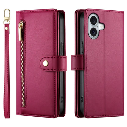 Nine Card-slot Zipper Wallet Bag Leather Phone Case, For iPhone 16, For iPhone 15 Pro Max, For iPhone 15 Pro, For iPhone 15 Plus