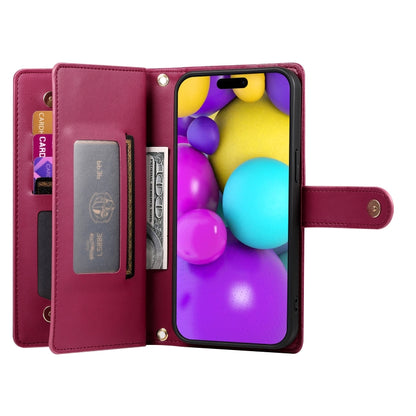Nine Card-slot Zipper Wallet Bag Leather Phone Case, For iPhone 16, For iPhone 15 Pro Max, For iPhone 15 Pro, For iPhone 15 Plus
