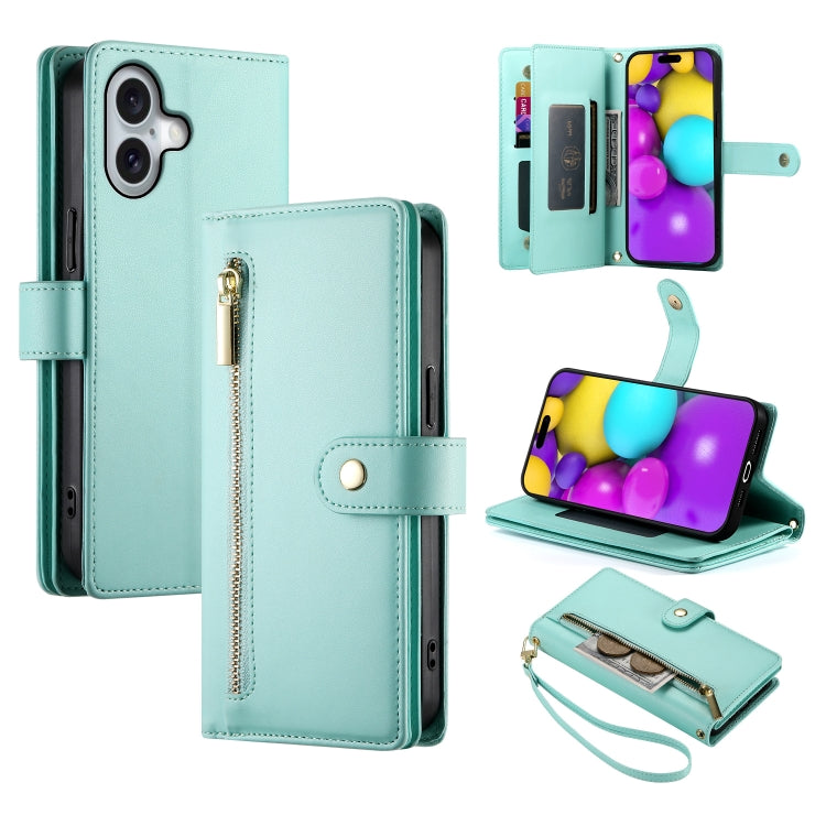 Nine Card-slot Zipper Wallet Bag Leather Phone Case, For iPhone 16, For iPhone 15 Pro Max, For iPhone 15 Pro, For iPhone 15 Plus