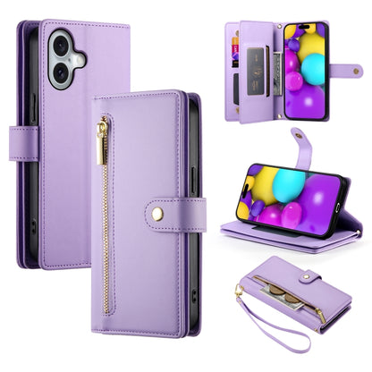 Nine Card-slot Zipper Wallet Bag Leather Phone Case, For iPhone 16, For iPhone 15 Pro Max, For iPhone 15 Pro, For iPhone 15 Plus