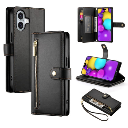 Nine Card-slot Zipper Wallet Bag Leather Phone Case, For iPhone 16e, For iPhone 16 Pro Max, For iPhone 16 Pro, For iPhone 16 Plus