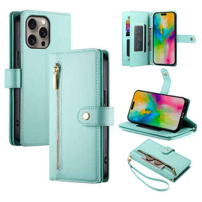 Nine Card-slot Zipper Wallet Bag Leather Phone Case, For iPhone Air, For iPhone 16 Pro Max, For iPhone 16 Pro, For iPhone 16 Plus