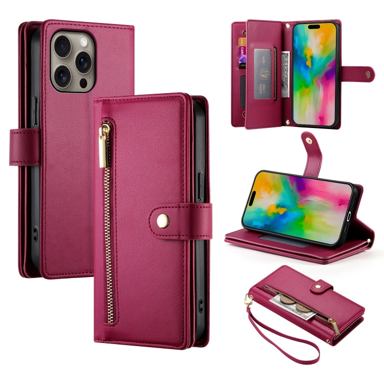 Nine Card-slot Zipper Wallet Bag Leather Phone Case, For iPhone Air, For iPhone 16 Pro Max, For iPhone 16 Pro, For iPhone 16 Plus