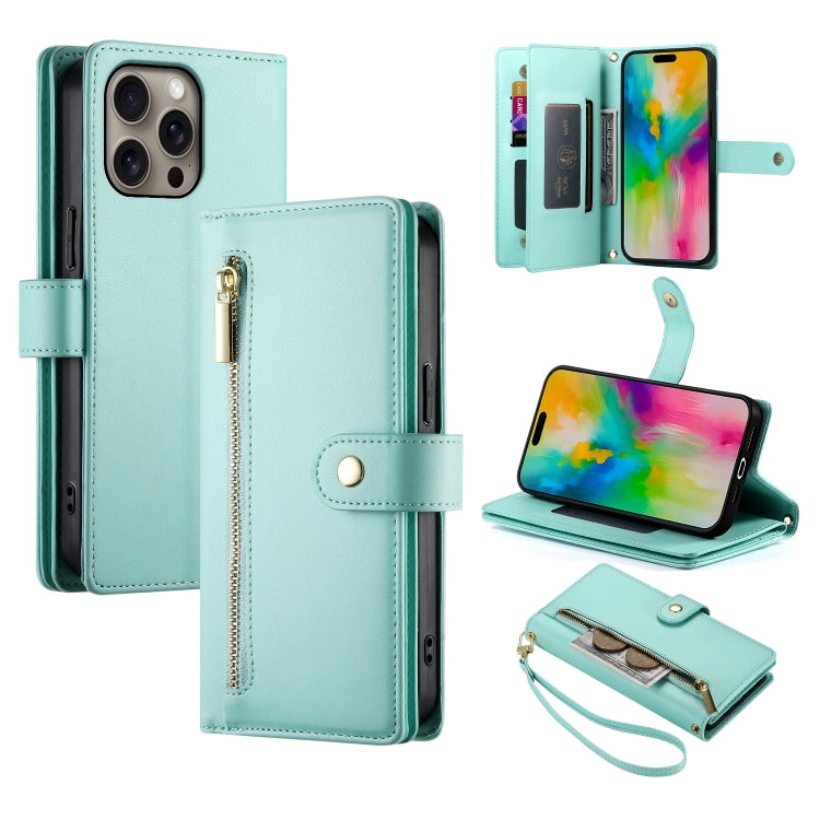 Nine Card-slot Zipper Wallet Bag Leather Phone Case, For iPhone Air, For iPhone 16 Pro Max, For iPhone 16 Pro, For iPhone 16 Plus