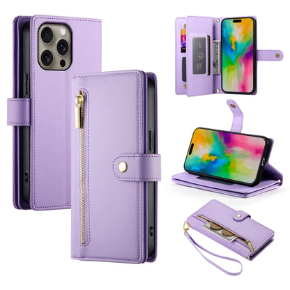 Nine Card-slot Zipper Wallet Bag Leather Phone Case, For iPhone Air, For iPhone 16 Pro Max, For iPhone 16 Pro, For iPhone 16 Plus