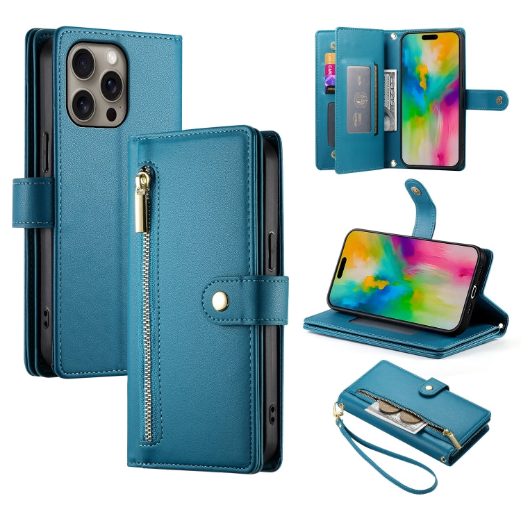 Nine Card-slot Zipper Wallet Bag Leather Phone Case, For iPhone Air, For iPhone 16 Pro Max, For iPhone 16 Pro, For iPhone 16 Plus