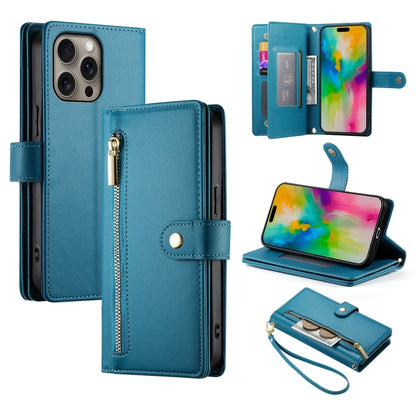 Nine Card-slot Zipper Wallet Bag Leather Phone Case, For iPhone Air, For iPhone 16 Pro Max, For iPhone 16 Pro, For iPhone 16 Plus