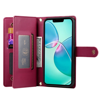Nine Card-slot Zipper Wallet Bag Leather Phone Case, For iPhone 16e, For iPhone 16 Pro Max, For iPhone 16 Pro, For iPhone 16 Plus