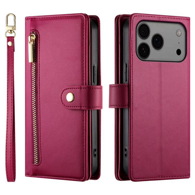 Nine Card-slot Zipper Wallet Bag Leather Phone Case, For iPhone 17 Pro Max, For iPhone 17 Pro, For iPhone 17, For iPhone Air