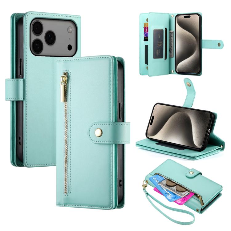 Nine Card-slot Zipper Wallet Bag Leather Phone Case, For iPhone 18 Pro / 17 Pro, For iPhone 18 Pro Max / 17 Pro Max, For iPhone 17e / 16e, For iPhone 17