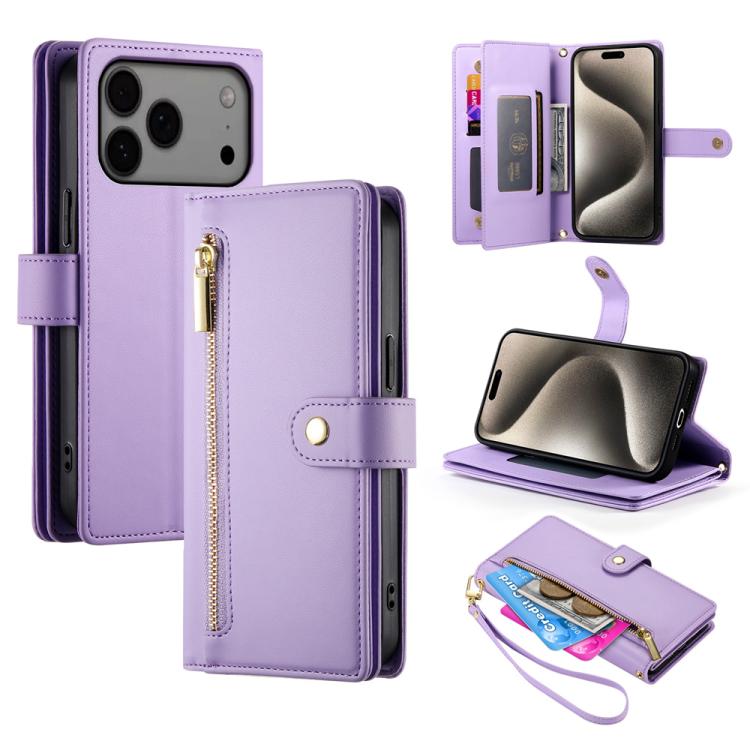 Nine Card-slot Zipper Wallet Bag Leather Phone Case, For iPhone 18 Pro / 17 Pro, For iPhone 18 Pro Max / 17 Pro Max, For iPhone 17e / 16e, For iPhone 17