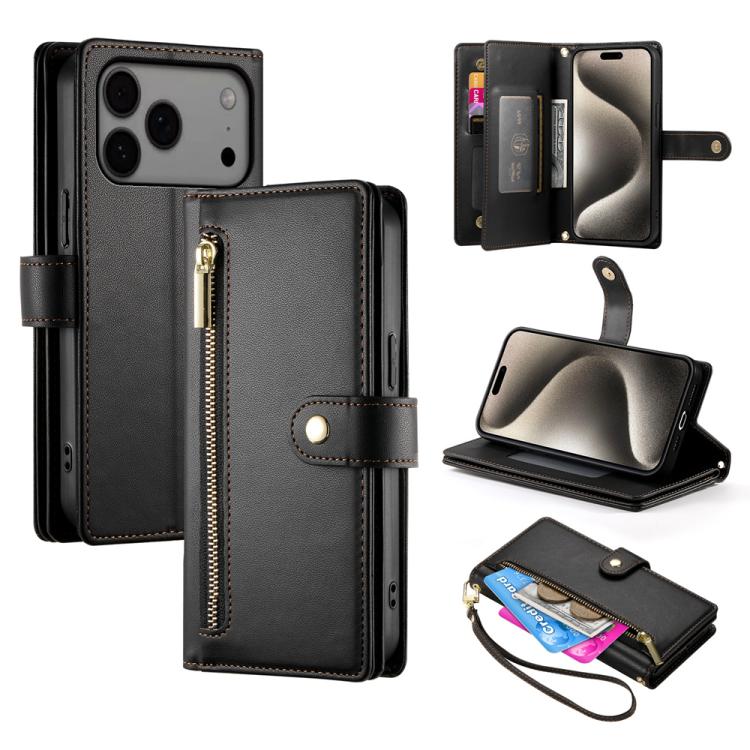 Nine Card-slot Zipper Wallet Bag Leather Phone Case, For iPhone 18 Pro / 17 Pro, For iPhone 18 Pro Max / 17 Pro Max, For iPhone 17e / 16e, For iPhone 17