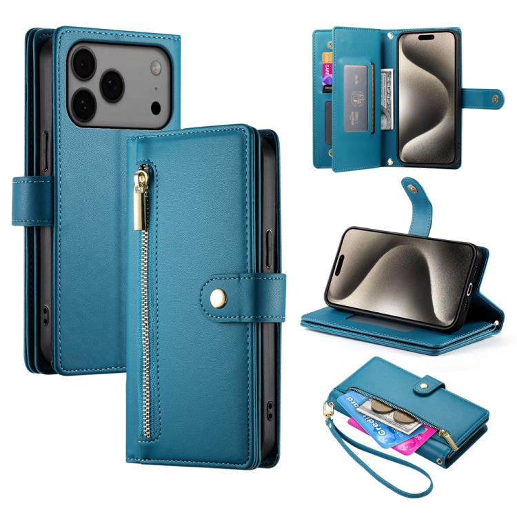 Nine Card-slot Zipper Wallet Bag Leather Phone Case, For iPhone 18 Pro / 17 Pro, For iPhone 18 Pro Max / 17 Pro Max, For iPhone 17e / 16e, For iPhone 17
