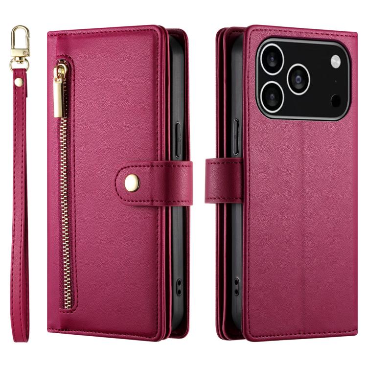 Nine Card-slot Zipper Wallet Bag Leather Phone Case, For iPhone 18 Pro / 17 Pro, For iPhone 18 Pro Max / 17 Pro Max, For iPhone 17e / 16e, For iPhone 17