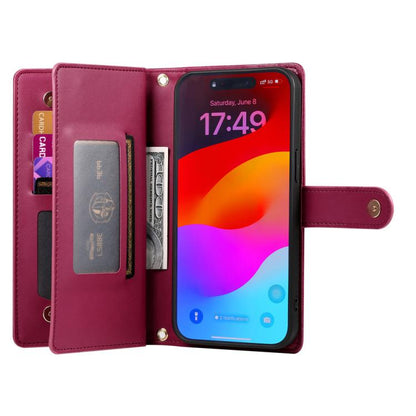 Nine Card-slot Zipper Wallet Bag Leather Phone Case, For iPhone 18 Pro / 17 Pro, For iPhone 18 Pro Max / 17 Pro Max, For iPhone 17e / 16e, For iPhone 17