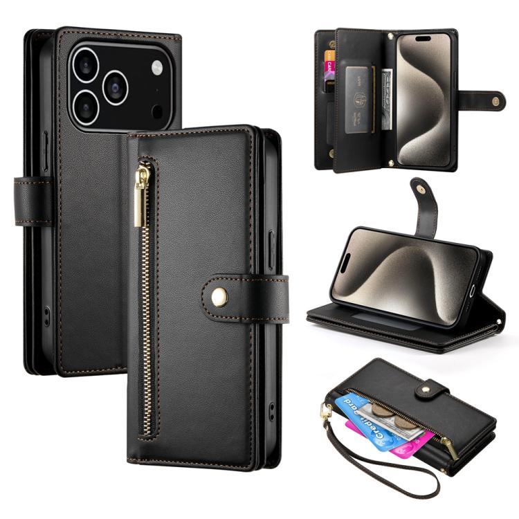 Nine Card-slot Zipper Wallet Bag Leather Phone Case, For iPhone 18 Pro / 17 Pro, For iPhone 18 Pro Max / 17 Pro Max, For iPhone 17e / 16e, For iPhone 17