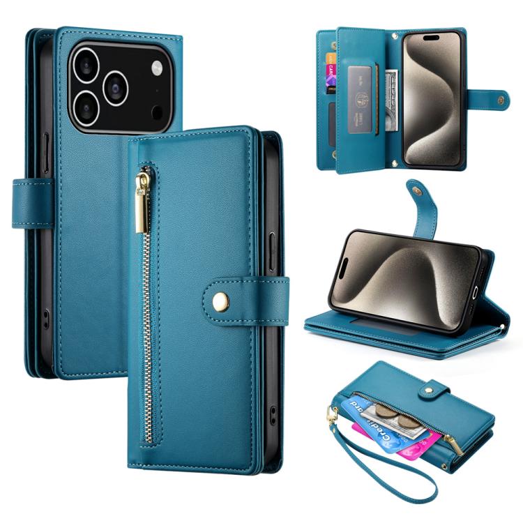 Nine Card-slot Zipper Wallet Bag Leather Phone Case, For iPhone 18 Pro / 17 Pro, For iPhone 18 Pro Max / 17 Pro Max, For iPhone 17e / 16e, For iPhone 17