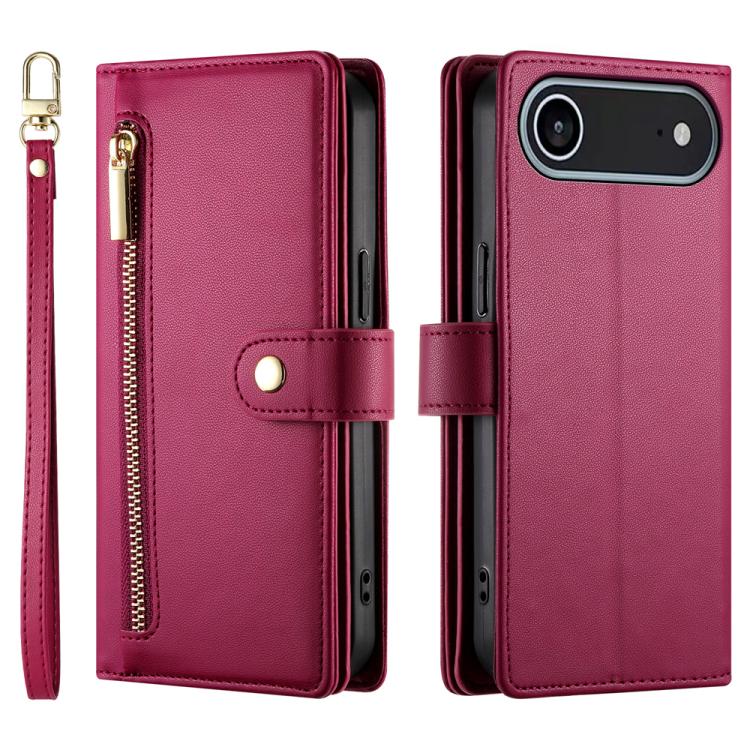 Nine Card-slot Zipper Wallet Bag Leather Phone Case, For iPhone Air, For iPhone 16 Pro Max, For iPhone 16 Pro, For iPhone 16 Plus