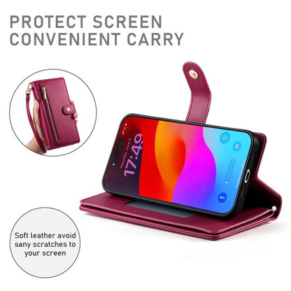 Nine Card-slot Zipper Wallet Bag Leather Phone Case, For iPhone Air, For iPhone 16 Pro Max, For iPhone 16 Pro, For iPhone 16 Plus