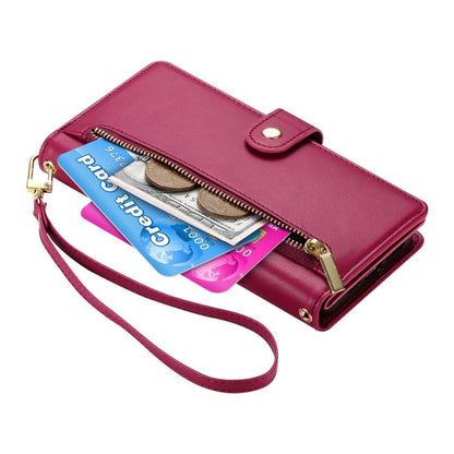 Nine Card-slot Zipper Wallet Bag Leather Phone Case, For iPhone Air, For iPhone 16 Pro Max, For iPhone 16 Pro, For iPhone 16 Plus