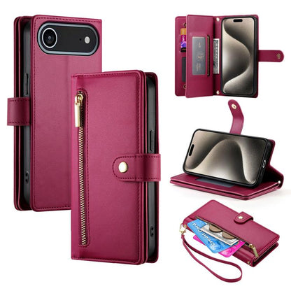 Nine Card-slot Zipper Wallet Bag Leather Phone Case, For iPhone Air, For iPhone 16 Pro Max, For iPhone 16 Pro, For iPhone 16 Plus
