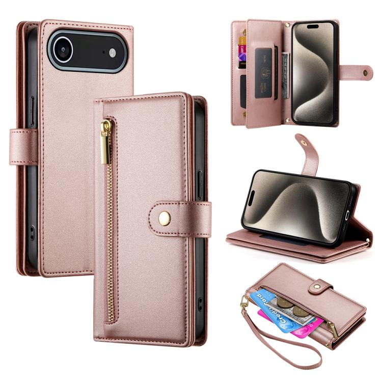 Nine Card-slot Zipper Wallet Bag Leather Phone Case, For iPhone Air, For iPhone 16 Pro Max, For iPhone 16 Pro, For iPhone 16 Plus