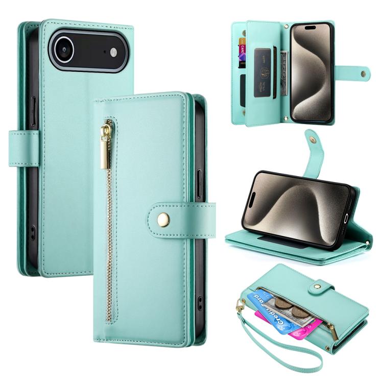 Nine Card-slot Zipper Wallet Bag Leather Phone Case, For iPhone Air, For iPhone 16 Pro Max, For iPhone 16 Pro, For iPhone 16 Plus