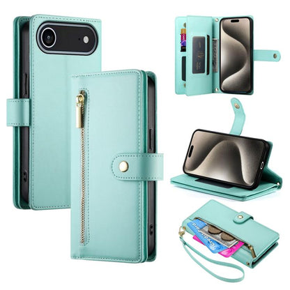 Nine Card-slot Zipper Wallet Bag Leather Phone Case, For iPhone Air, For iPhone 16 Pro Max, For iPhone 16 Pro, For iPhone 16 Plus