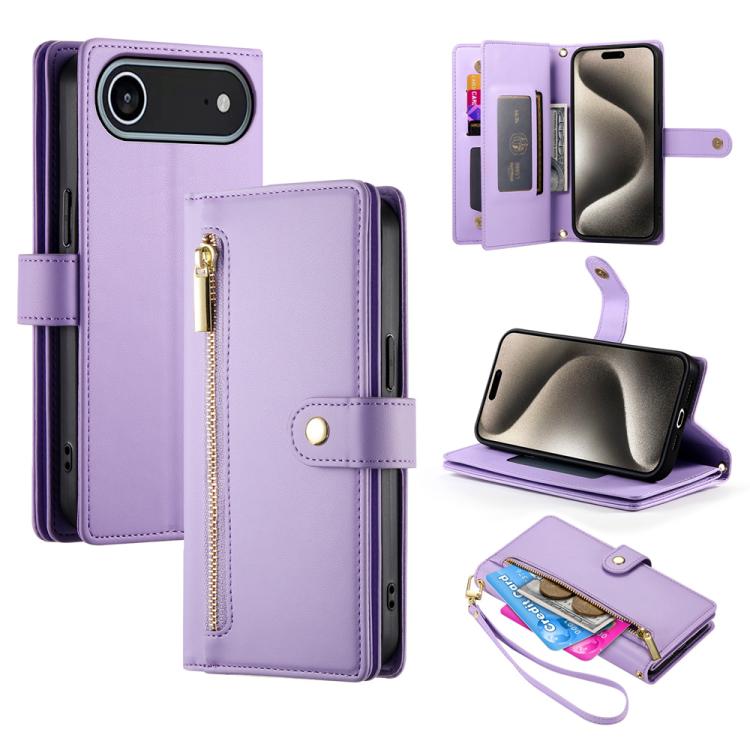 Nine Card-slot Zipper Wallet Bag Leather Phone Case, For iPhone Air, For iPhone 16 Pro Max, For iPhone 16 Pro, For iPhone 16 Plus