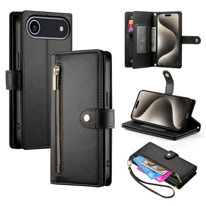 Nine Card-slot Zipper Wallet Bag Leather Phone Case, For iPhone Air, For iPhone 16 Pro Max, For iPhone 16 Pro, For iPhone 16 Plus