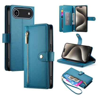 Nine Card-slot Zipper Wallet Bag Leather Phone Case, For iPhone Air, For iPhone 16 Pro Max, For iPhone 16 Pro, For iPhone 16 Plus