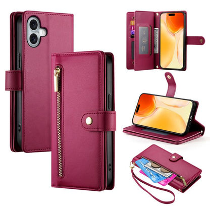 Nine Card-slot Zipper Wallet Bag Leather Phone Case, For iPhone 17 Pro Max, For iPhone 17 Pro, For iPhone 17, For iPhone Air
