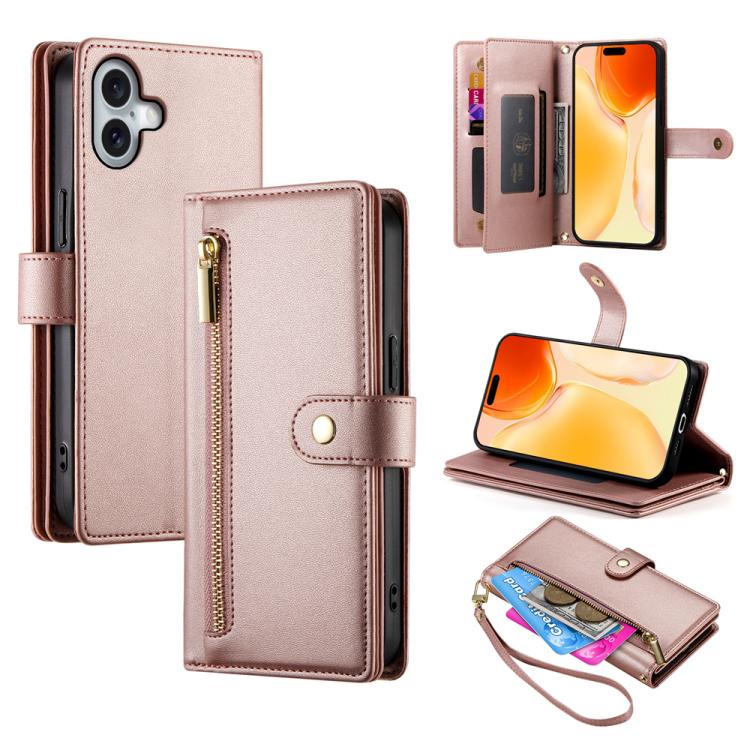 Nine Card-slot Zipper Wallet Bag Leather Phone Case, For iPhone 17 Pro Max, For iPhone 17 Pro, For iPhone 17, For iPhone Air