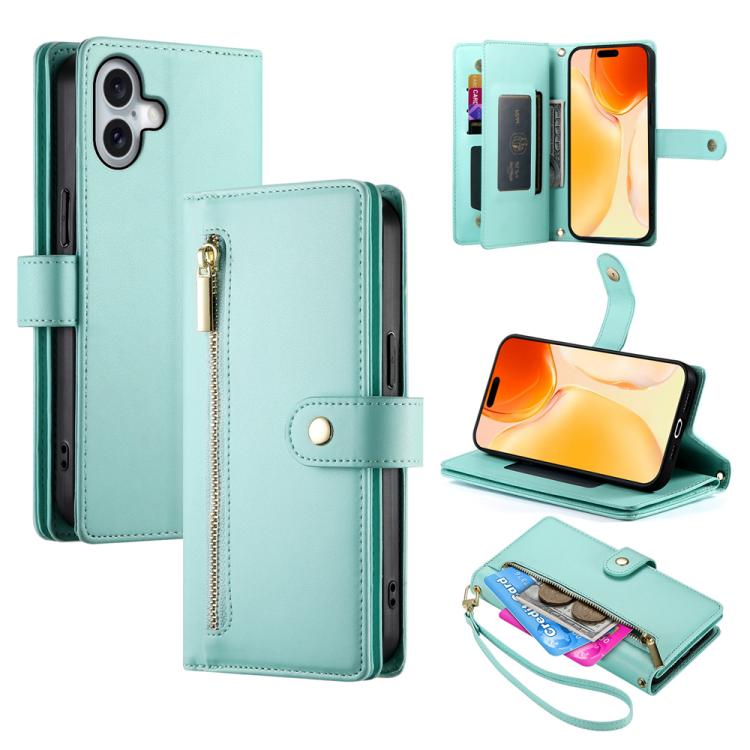 Nine Card-slot Zipper Wallet Bag Leather Phone Case, For iPhone 17 Pro Max, For iPhone 17 Pro, For iPhone 17, For iPhone Air
