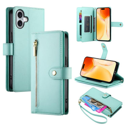 Nine Card-slot Zipper Wallet Bag Leather Phone Case, For iPhone 17 Pro Max, For iPhone 17 Pro, For iPhone 17, For iPhone Air