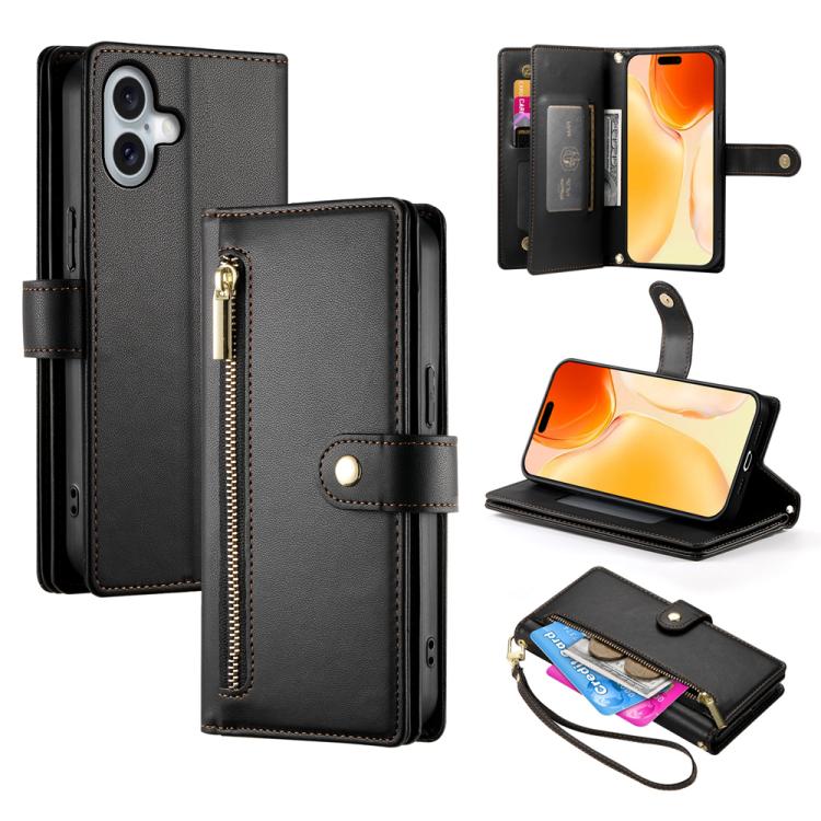 Nine Card-slot Zipper Wallet Bag Leather Phone Case, For iPhone 17 Pro Max, For iPhone 17 Pro, For iPhone 17, For iPhone Air