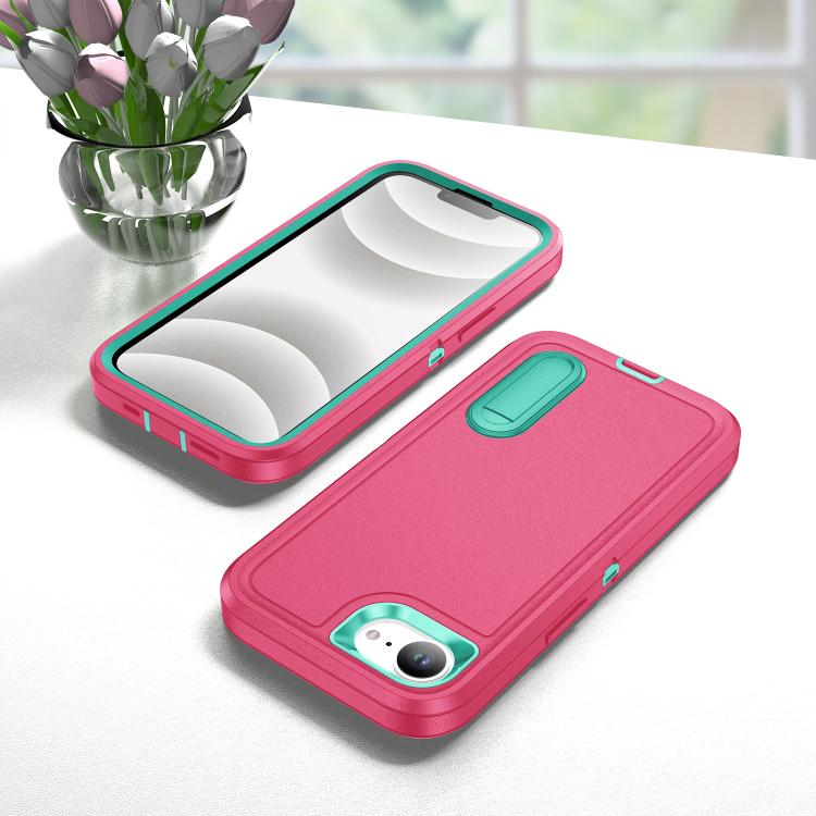 Rugged PC + Silicone Phone Case with Holder, For iPhone 17e / 16e, For iPhone 17